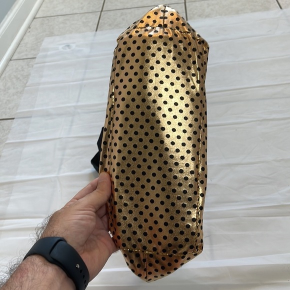 Delia’s Gold Black Polka Dot Metallic vinyl zip lunch tote travel handbag - Picture 4 of 8